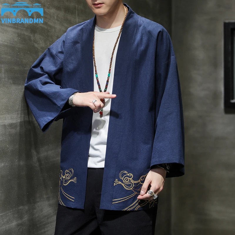 

Кимоно Vinbrandmn для осени и зимы, ветровка, традиционная юката самурая, Мужская азиатская одежда, модный Повседневный Кардиган, пальто, Халат