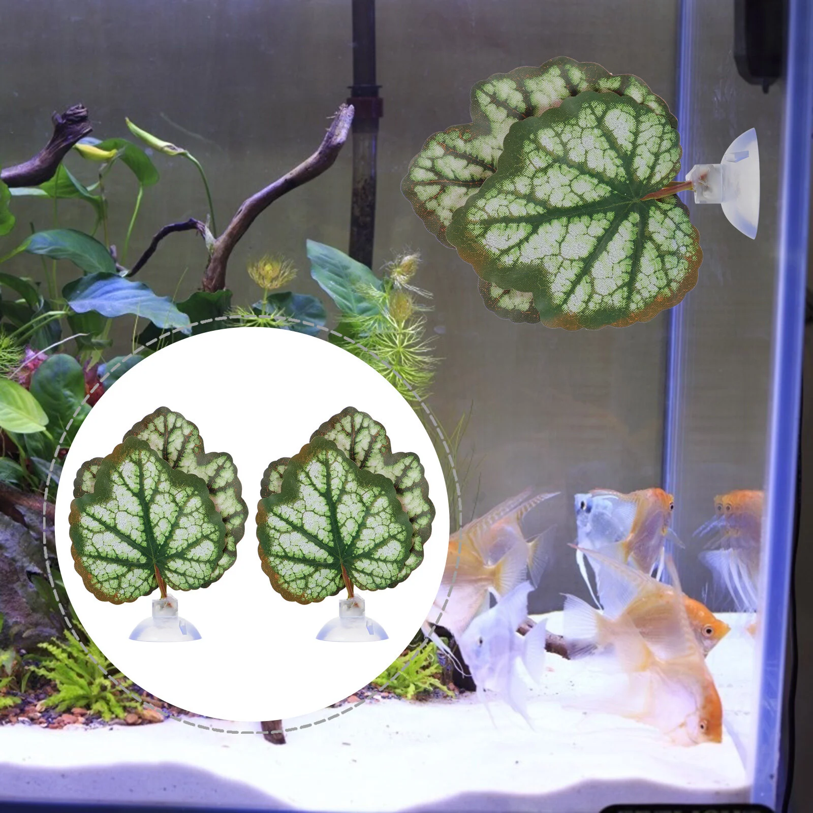 

2 Pcs Fish Tank Landscaping Leaves Aquarium Leaf Habitat Terrarium Glass Containers Silk Plants Decorations