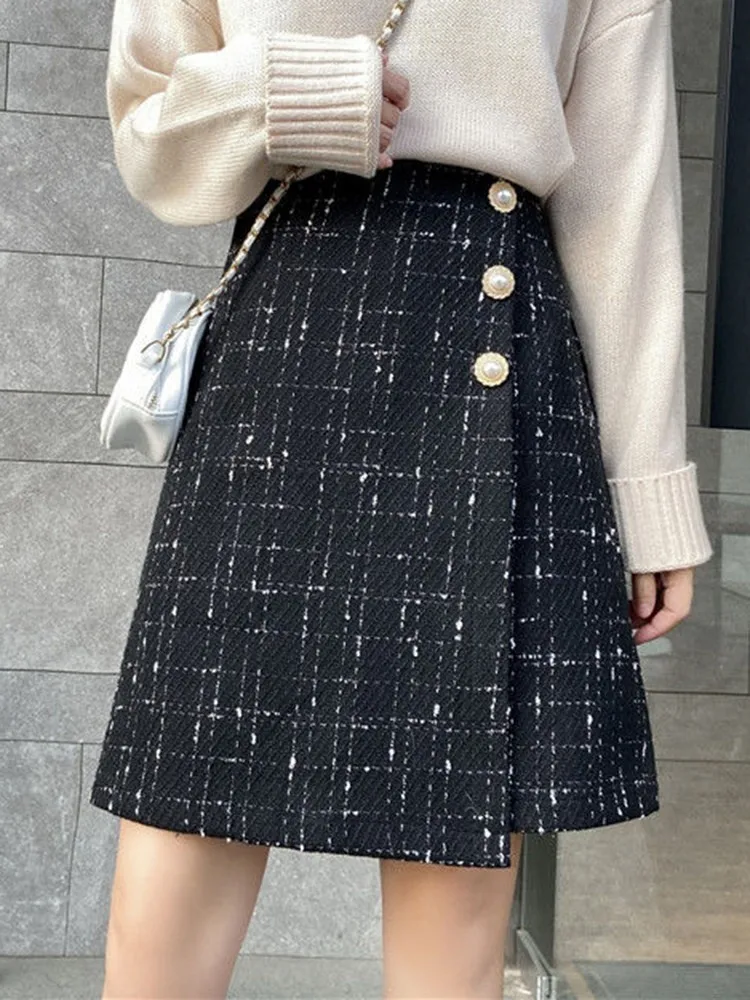 

High Waist Slim Women Thick Black Mini Skirt 2022 Autumn And Winter Korean Style Irregular A-line Skirts M-3XL P012