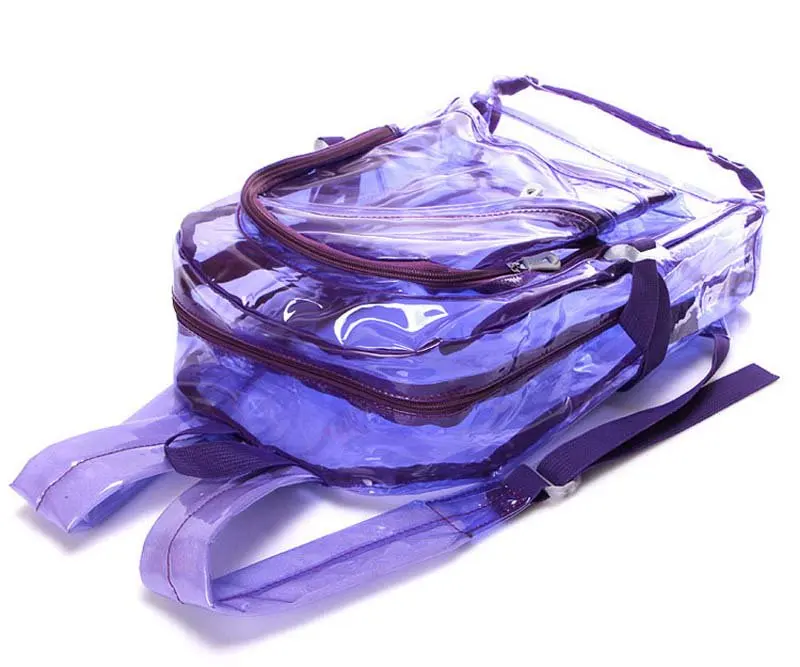 Women`s Clear Backpack Transparent PVC Backpack Waterproof Bags Student School bags - Purple