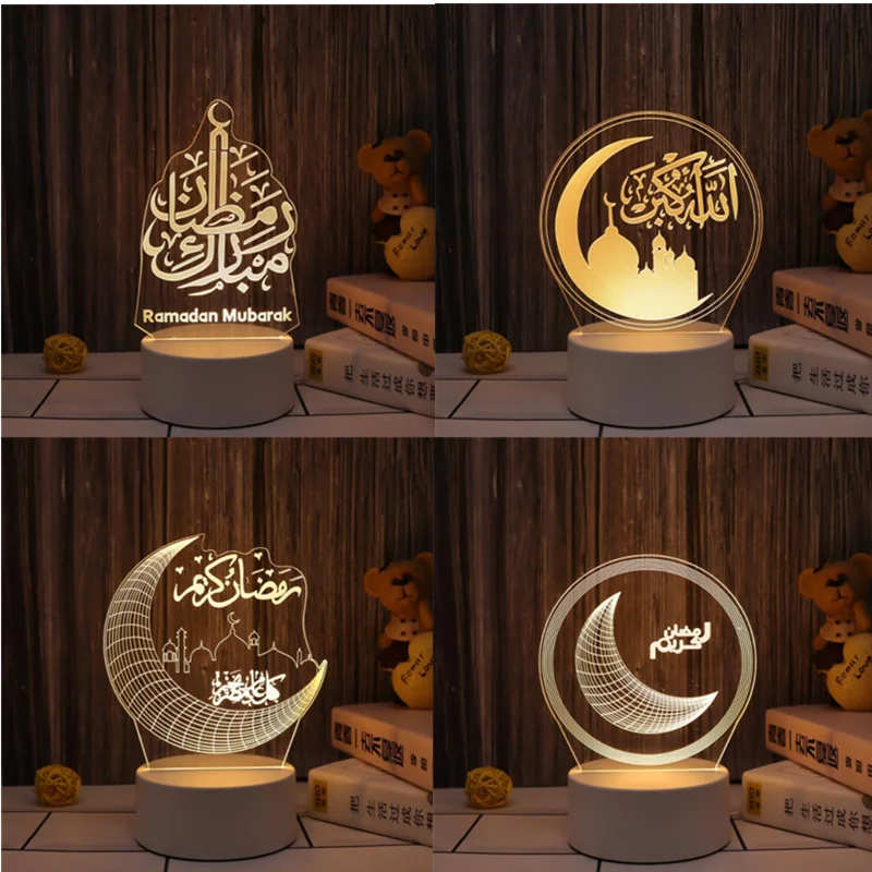 

Islam Muslim Party Decor Supplies Eid Mubarak 3D Led Night Light Ornament Ramadan Festival Home Bedroom Decoration Wind Lantern