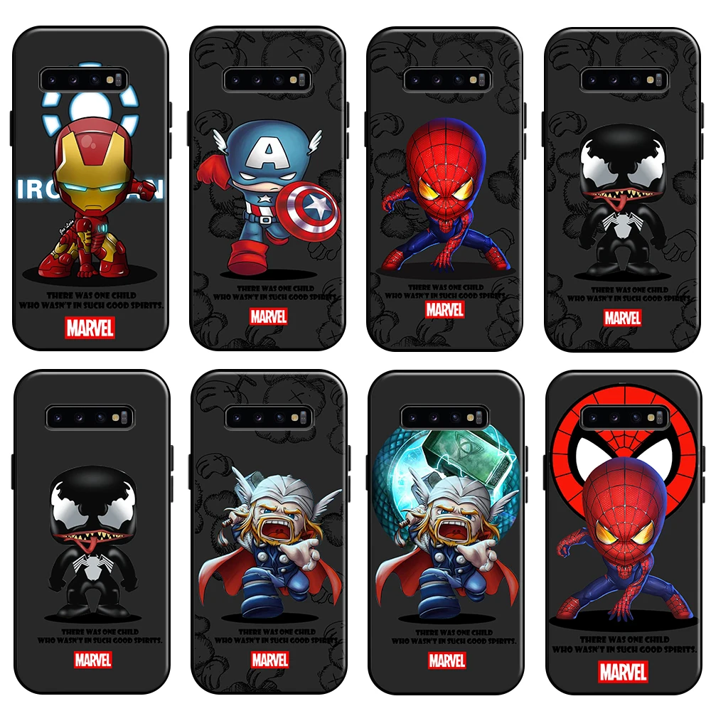 

Marvel Cartoon Spiderman Phone Case For Samsung Galaxy S10 5G S10E S10 Lite S10 Plus Liquid Silicon Carcasa TPU Soft Black