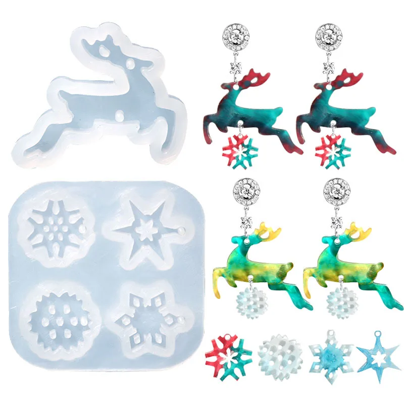 

Силиконовые формы для рождественской смолы, Очаровательная эпоксидная форма в виде маленького оленя, снежинки, для сережек, подвесок, брелоков, товары для изготовления ювелирных изделий