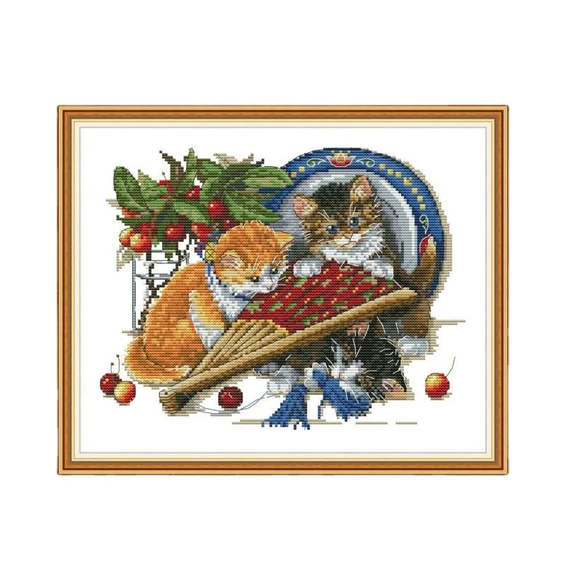 

Joy Sunday Cross Stitch Cat Patterns Aida Fabric for Embroidery Kit 14CT 11CT DMC DIY Printed Canvas Counted for Needlework Sets