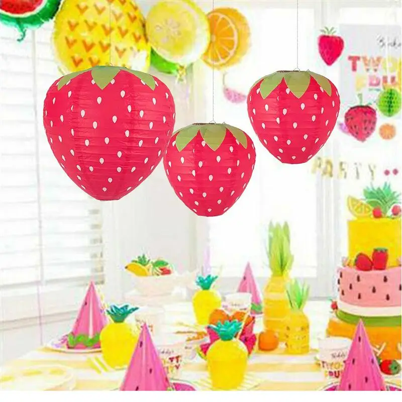 

3pcs Party Paper Lanterns Strawberry Shaped Lanterns Fruit Lantern Pendants