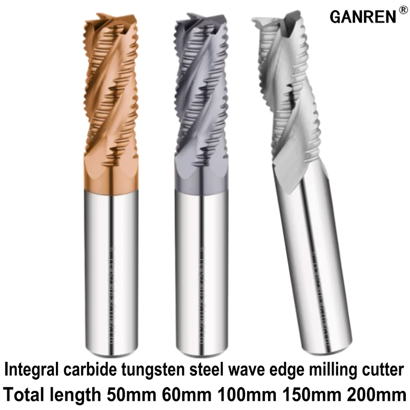 

Solid Cemented Carbide Flat-bottomed End Mill With Wave Edge Aluminum Coating Length 100mm 150mm 200mm Tungsten Steel Rough Skin