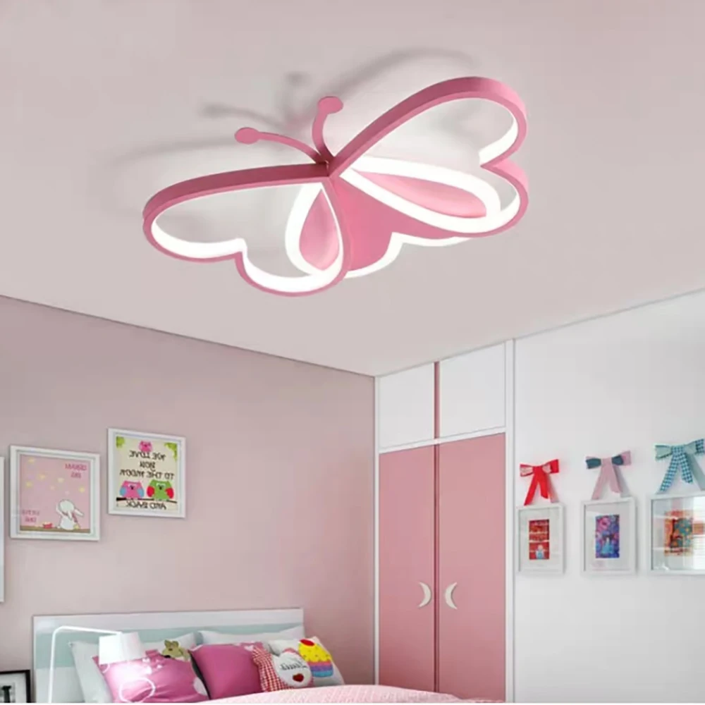 

19.7" Ceiling Light Butterfly Ceiling Lamp Children Bedroom Dimmable Light Modern LED Ceiling Lamp Pink