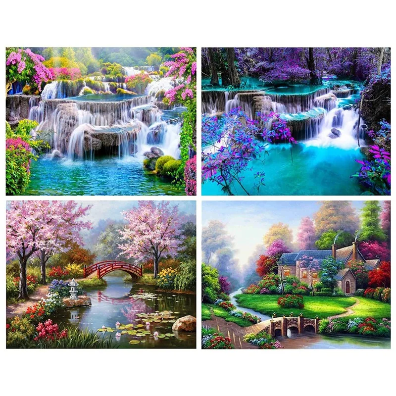 

4 Pack 5D Diamond Painting Kits, Adults By Number Diamond Painting Artkits ,For Home Wall Decor Waterfall