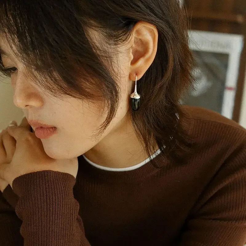 Французские винтажные прозрачные длинные серьги с каплями воды из натурального