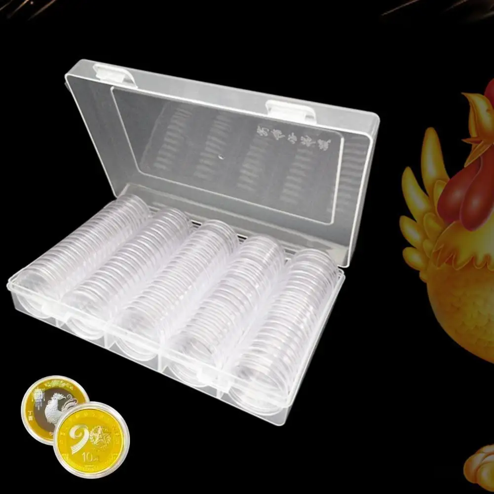 

100pcs/set Collectable Clear Coin Coins Storage Capsule Plastic Round Cases Container Boxes Protective Holder Portable Durable