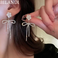 bilandi 925%c2%a0silver%c2%a0needle delicate jewelry bow earrings pretty design high quality aaa zircon drop earrings for women gifts