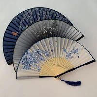 2022 vintage style silk folding fan chinese japanese pattern art craft gift home decoration ornaments dance hand fan