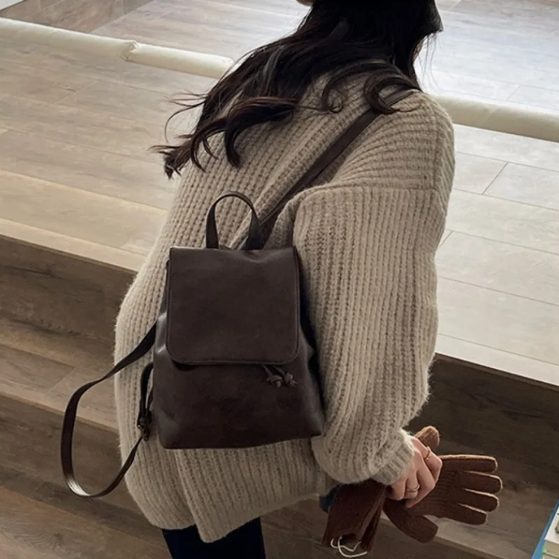 

Retro Fashion Women's Backpack 2023 Autumn Winter Mini Simple Leisure Travel Shoulder Crossbody Bag PU Waterproof Girls Handbag