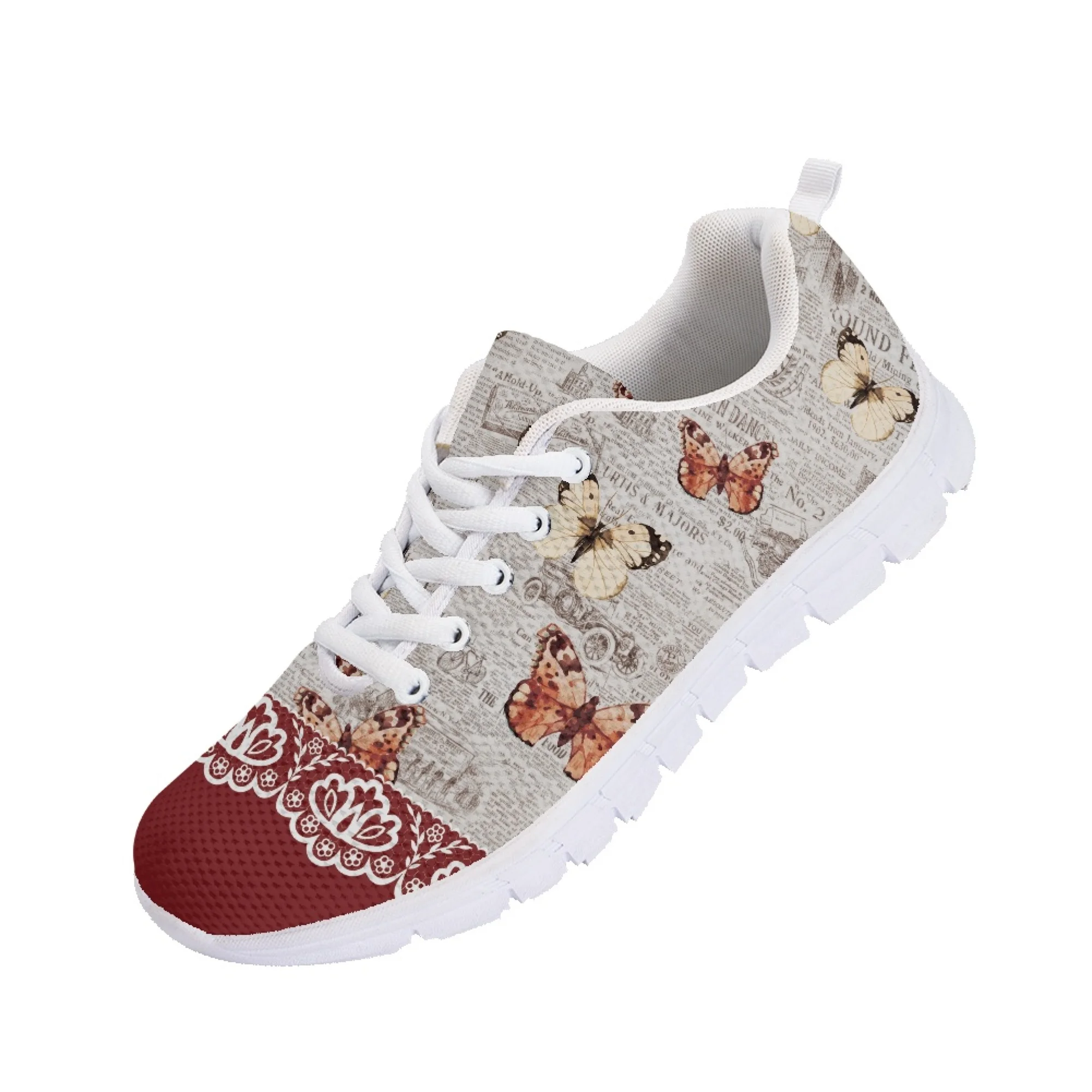 Yikeluo Autumn Winter Comfort Casual Sneaker Butterfly Pattern Art Design Women Lace-up Flat Shoes Ladies Zapatillas Mujer