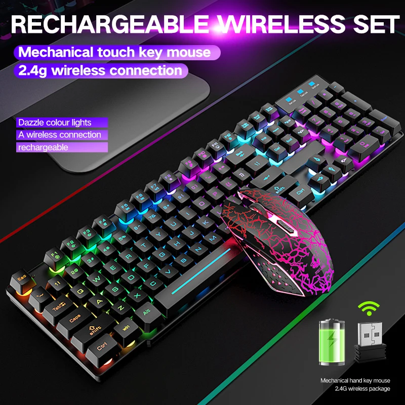 

2022 Home Bluetooth 2.4G Keyboard Wireless Mouse Protable LED Backlight 104 2400DPI Mouse Gamer Kit Laptop Desktop PC Computer