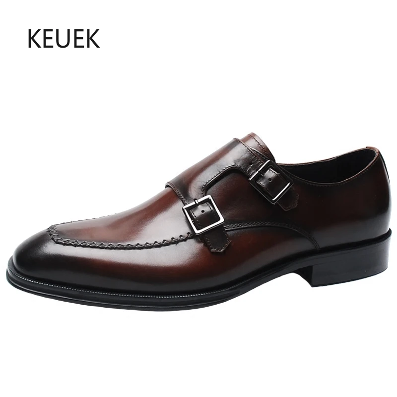 

New British Style Fashion Loafers Buckle Strap Dress Leather Shoes Men Genuine Leather Oxfords Male Casual Flats Moccasins 5A