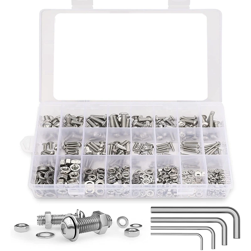

Hot Machine Screws 540PCS,Bolts And Nuts Kit 304 Stainless Steel M3 M4 M5 M6, Hex Socket Head Cap Screws,Nuts Washers Set
