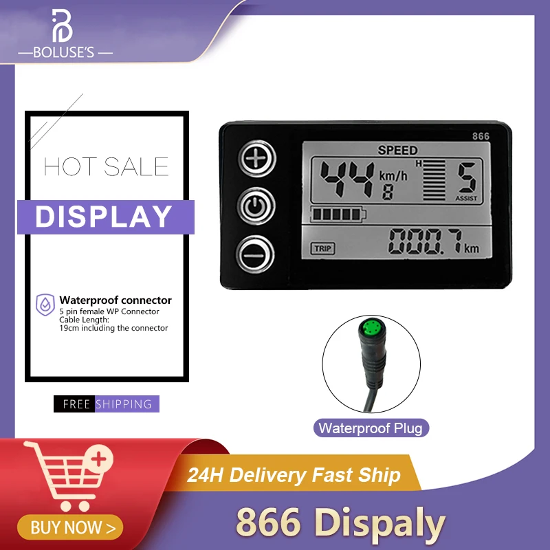 

eBike Display 866 Intelligent LCD Display Female Plug For BAFANG Mid Driver Motor Kit