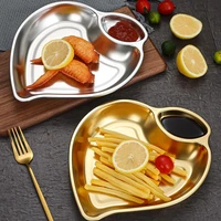 snack plate peach shape 2 section 304 stainless steel food dessert appetizer plate for restaurant