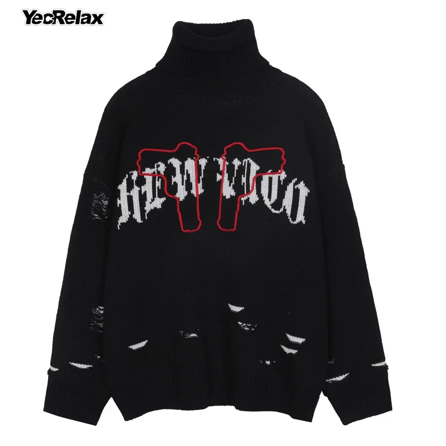 

Hip Hop Mens Sweaters Destroyed Ripped Sweater Men Hole Knit Jumpers Men Women Oversized Sweater Harajuku Cotton Casual Pullover