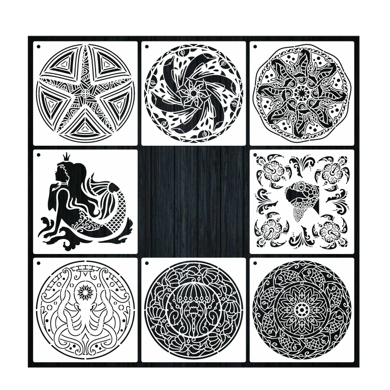 

XXUD 8 Pcs Hollow-out PET Template Mandala Theme Design for DIY Handcrafts
