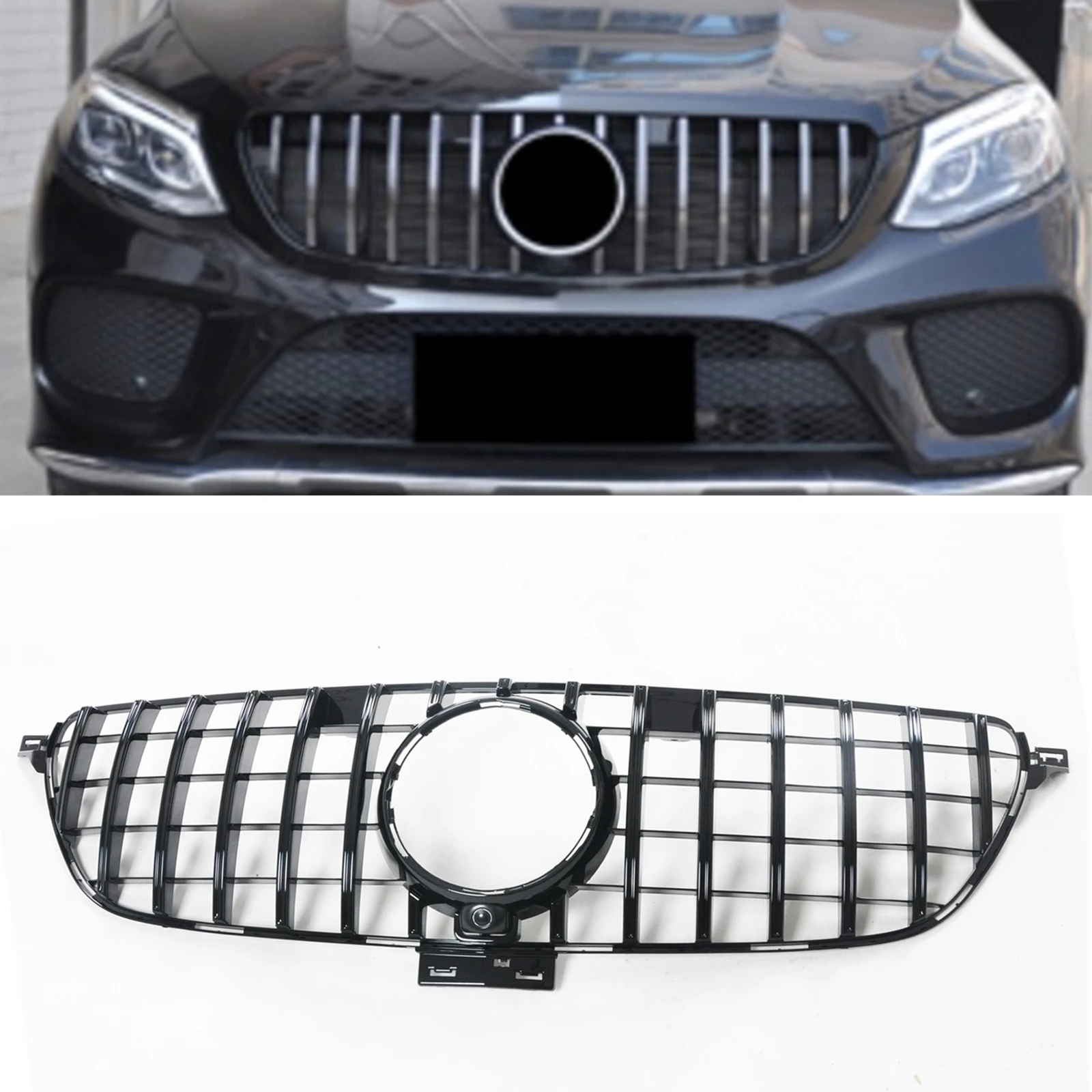 

Передняя решетка для Mercedes Benz GLE Coupe W292 C292 2015-2019 GLE350 GLE400 GLE500 Black GT R panamerica Style, верхняя решетка для автомобиля