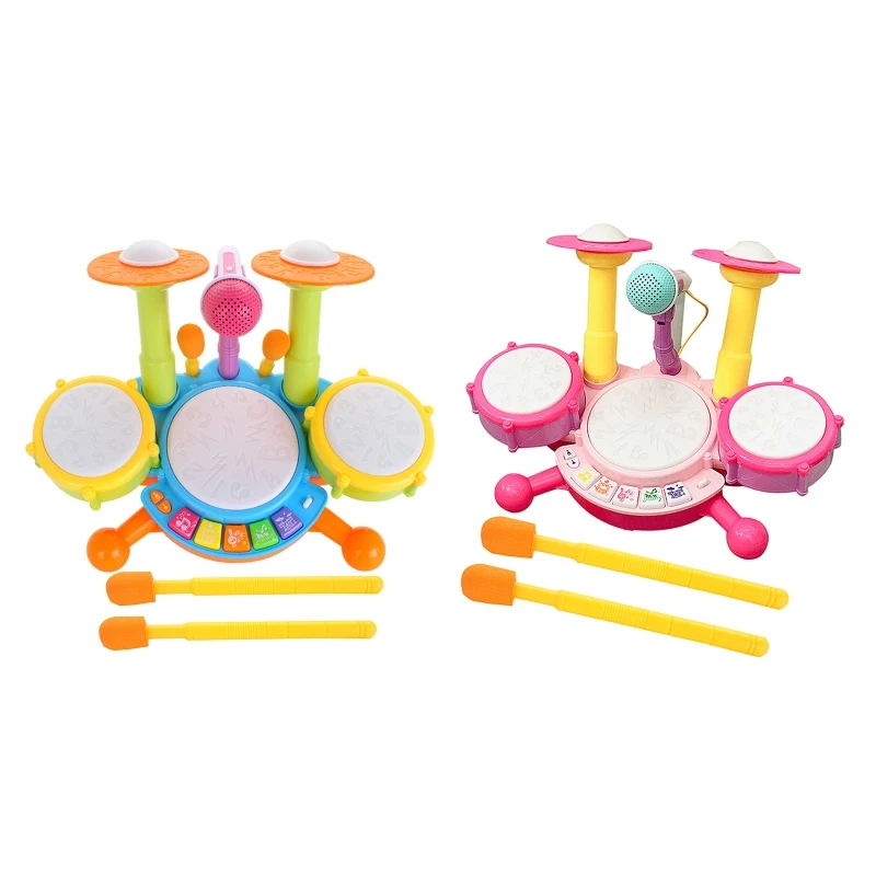 

Kids Drum Set Musical Instrument Toys Drum Set for Toddlers 1-3 Educational Musical Toys Working Microphone for Babies GXMB