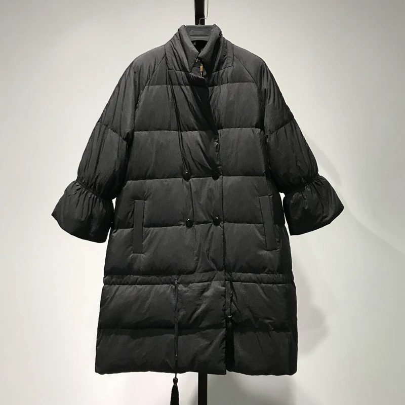 Women's Down Jacket 2022 Winter New Mid-Length Temperament Solid Color Double-Breasted White Duck Down Thick Warm Coats Female