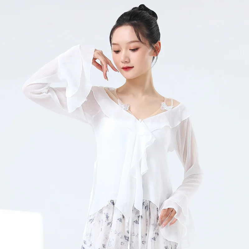 Элегантный топ с расклешенными рукавами в виде лотоса женская классическая