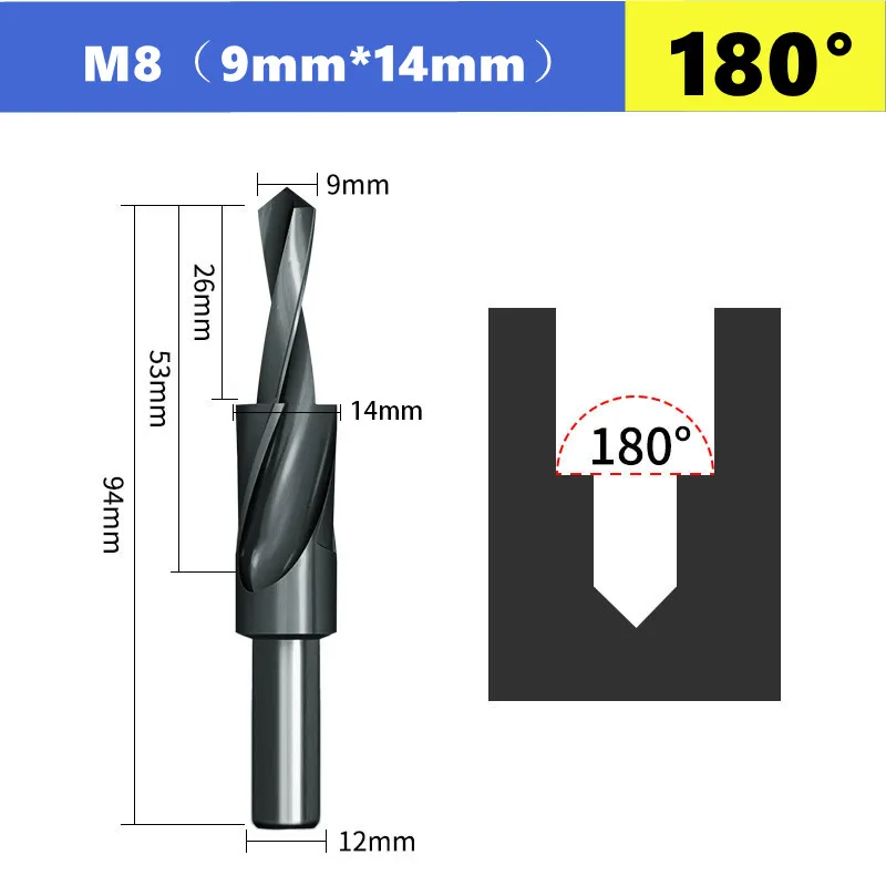 

90 ° /180 ° Двухступенчатые ступенчатые сверла M2 HSS M3~M12, подходящие для сегментированных сверлильных сверл для форм