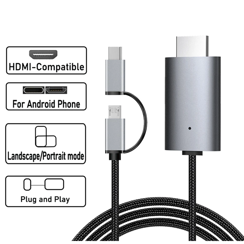 

Кабель-адаптер MOOL Micro-USB TYPE-C к HD HDTV TV Digital AV 1080P для I Phone Ipad и Android Phone