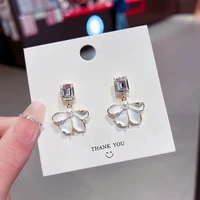 s925 silver fresh white 4 petal flower earrings for women untamed studs flower earrings temperament beautiful