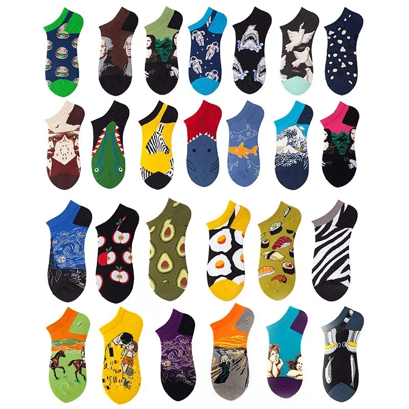 

5 Pairs Men Women Socks Art Pattern Couples Socken Food Cartoon Low Cut Individuality Fashion Unisex Female Sock Designer Calze