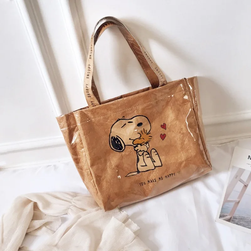 

Симпатичная сумка для покупок Snoopy, Детская сумка, бумажная сумка для девочек Snoopy, сумка-тоут из промытой крафт-бумаги, женская сумка для инст...
