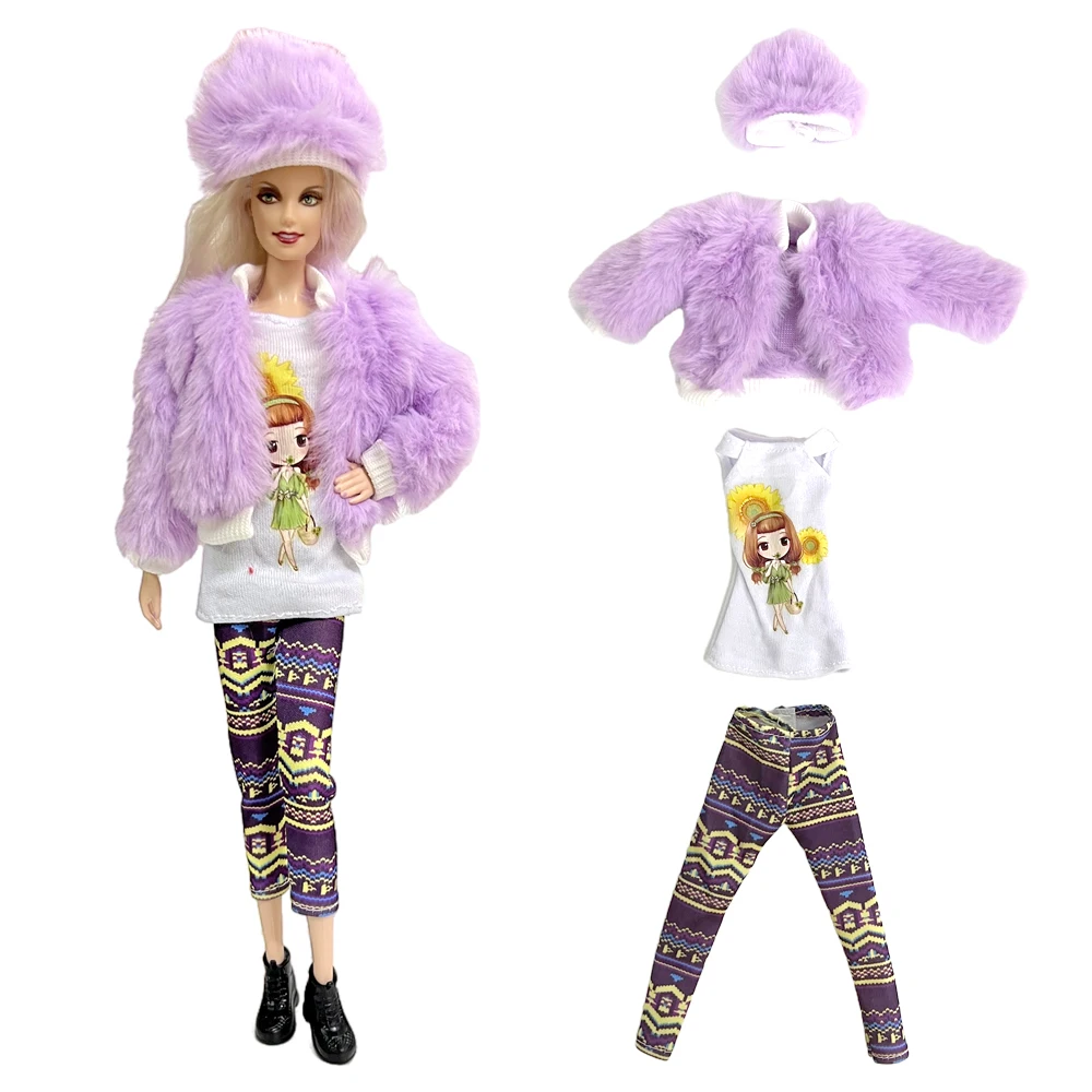 

NK Official 4 PCS Doll cute suit noble purple coat + sunflower pattern shirt + ethnic style trousers For Barbie Doll Accessories