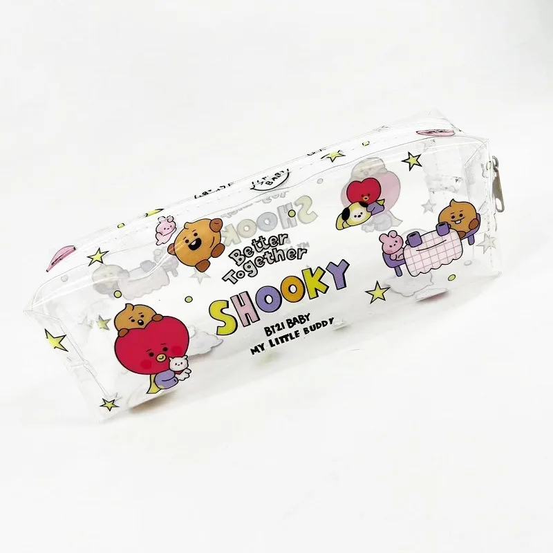 Kawaii Line Friends Bt21 Anime Hobby Tata Chimmy Cooky Koya Transparent Pencil Case Cosmetic Bag Storage Bag Stationery Bag images - 6
