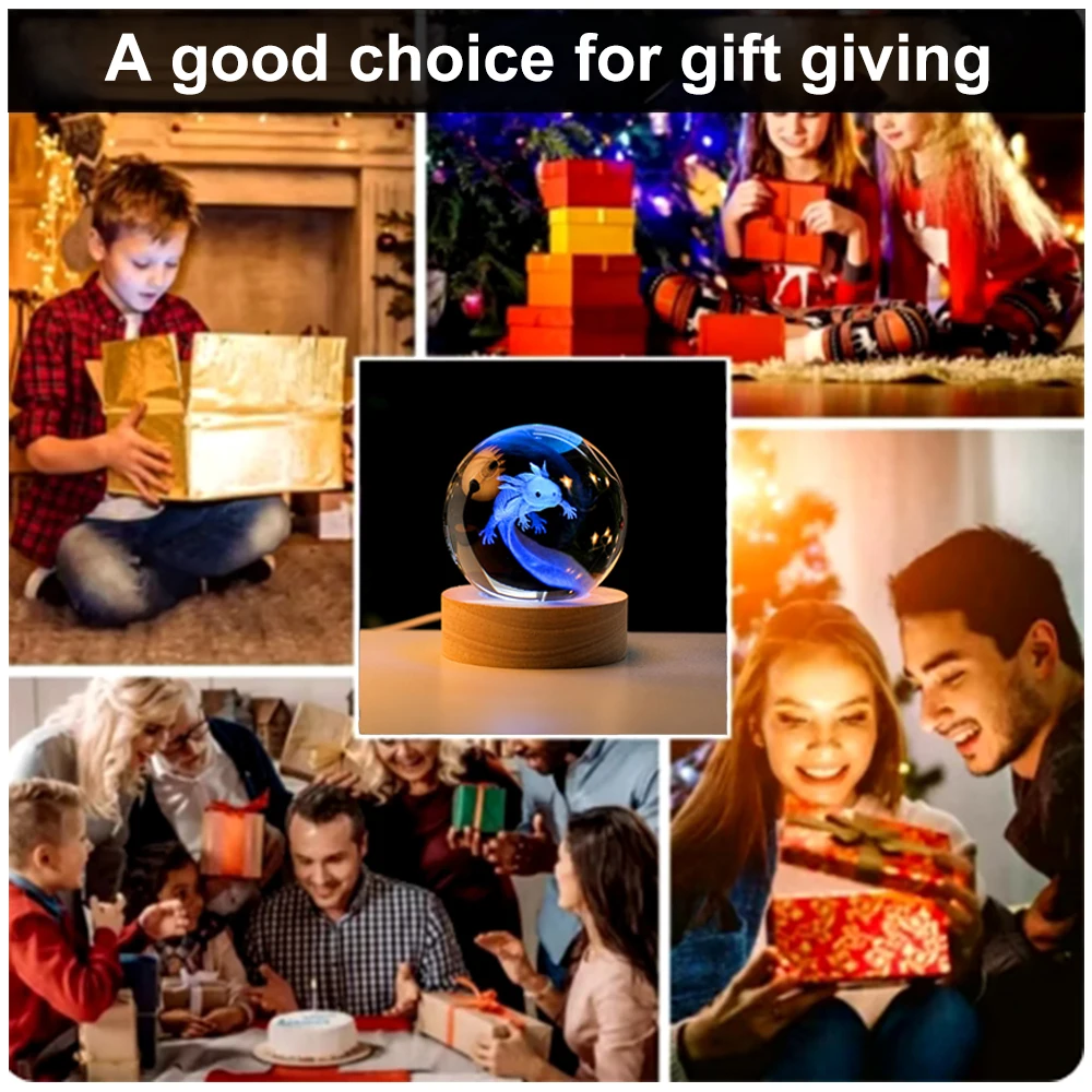 3D саламандра хрустальный шар свет цветной ночник резьба деревянный светящийся