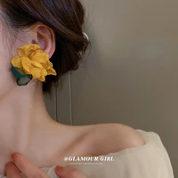 2022spring and summer new korea elegant yellow flower stud earrings classic yarn earrings for women girls jewelry trinkets gifts