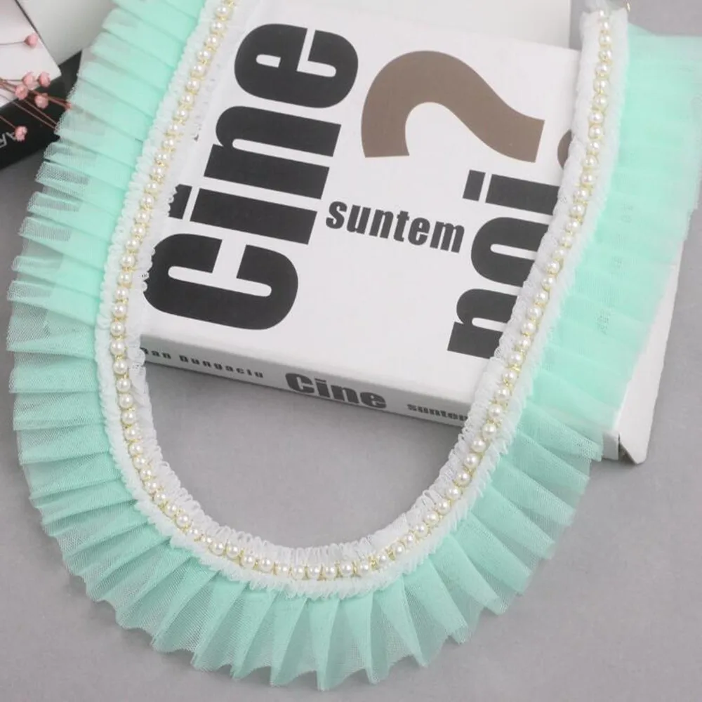 

1M Red Pink Green Pearl Skirt Cuff Beaded Lace Mesh Fabric 5.5cm Beaded Lace Fabric Luxury Fringe Trim Material For Clothes RT4