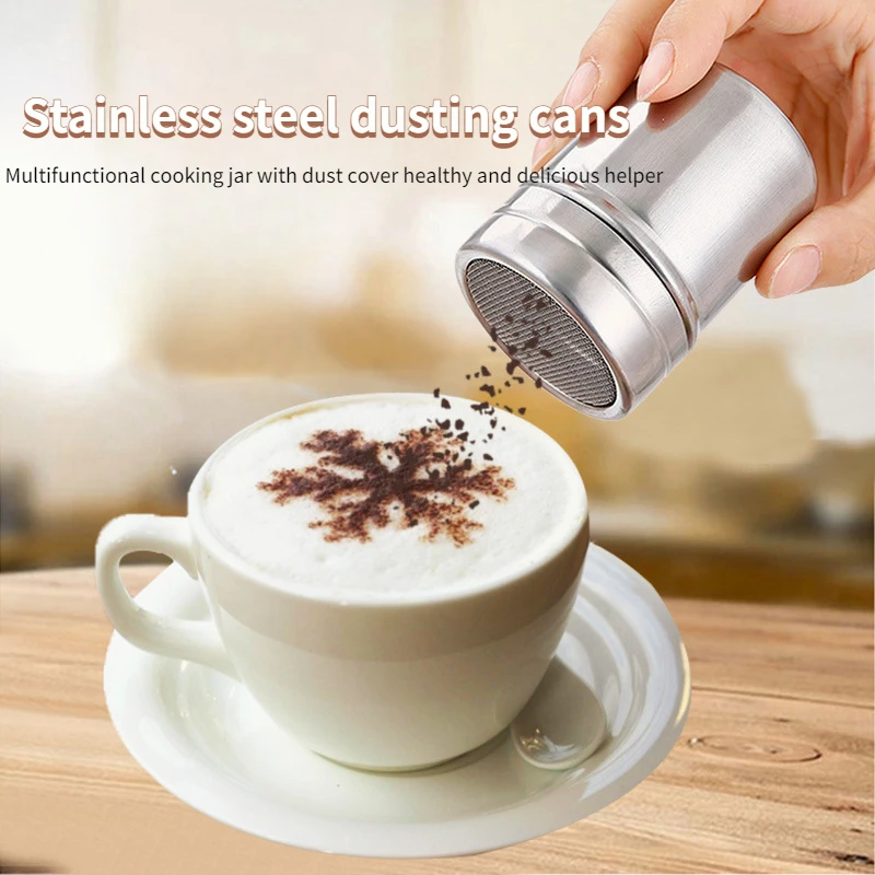 Stainless Steel Chocolate Shaker Cocoa Flour Coffee Sifter or 19Pcs Coffee Stencils Template Strew Pad Duster Spray Set