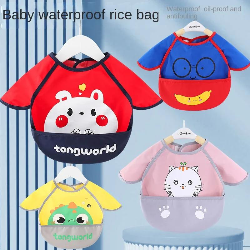 

Baby Feeding Bibs Cute Cartoon Baby Bib Adjustable Animal Pattern Waterproof Saliva Dripping Bibs Long Sleeve Apron Saliva Towel