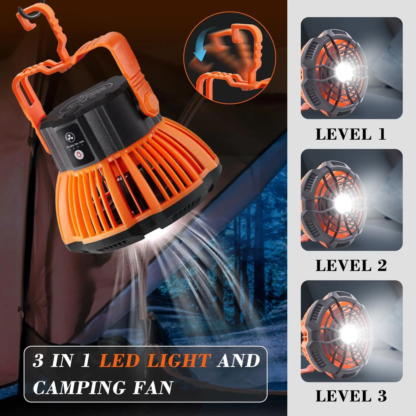 

3 In 1 Camping Lantern Usb Rechargeable Cooling Fan Camping Light And Large Capacity Emergency Power Supply For Outdoor Cam R7e1