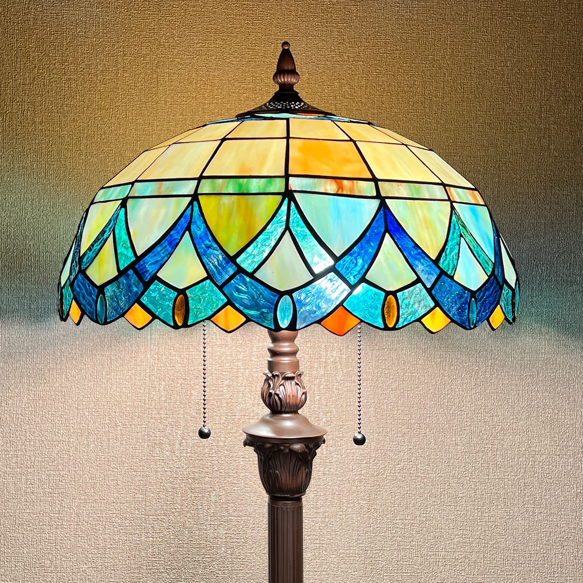 

Tiffany Floor Lamps Blue Stained Glass Light Antique Pole Standing Reading Lamps Decor Living Room Bedroom Home Office