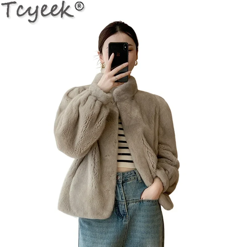 Tcyeek пальто из натурального норкового меха зимняя женская одежда цельная