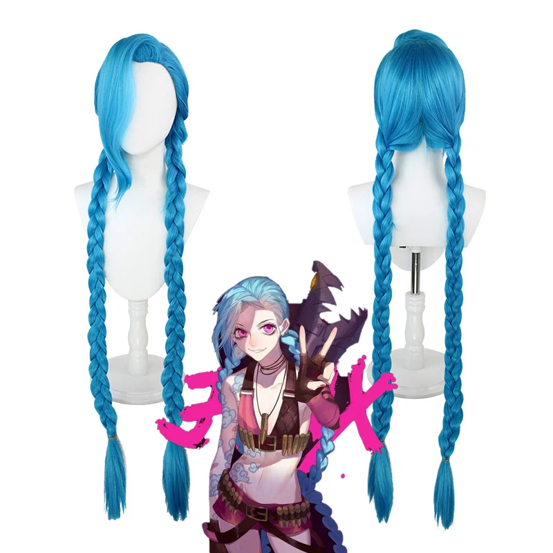

Jinx Wig Game Cosplay Lolita Hair Girl Long Double Ponytail Braids Hair Halloween Costume for Girl