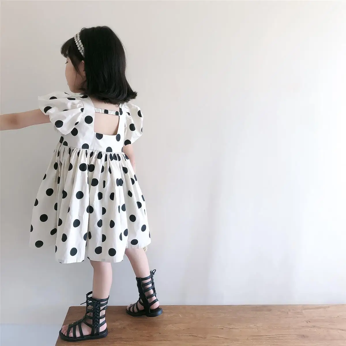 

Baby girls' short-sleeved polka dot dress children's princess short-sleeved dress baby birthday girls' princess dress