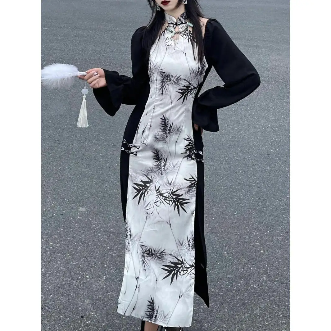 Женское платье-ципао с открытыми плечами