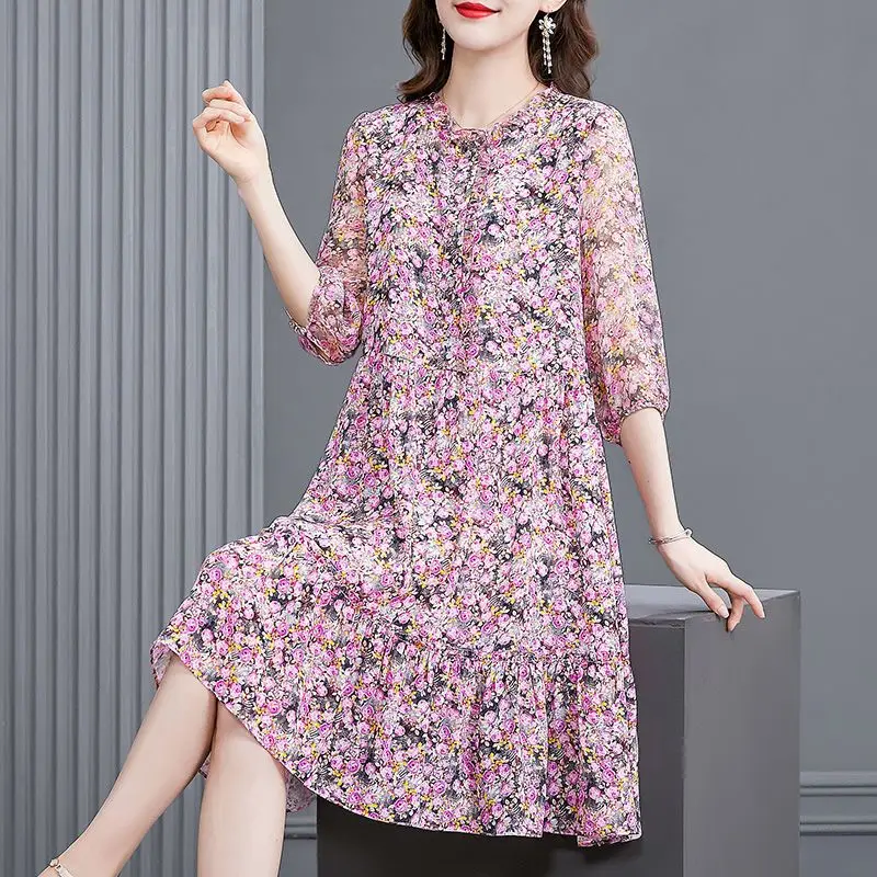 

Женское винтажное платье до колен, элегантное ТРАПЕЦИЕВИДНОЕ ПЛАТЬЕ с высокой талией и принтом, модель X13 в Корейском стиле на весну и лето, 2023