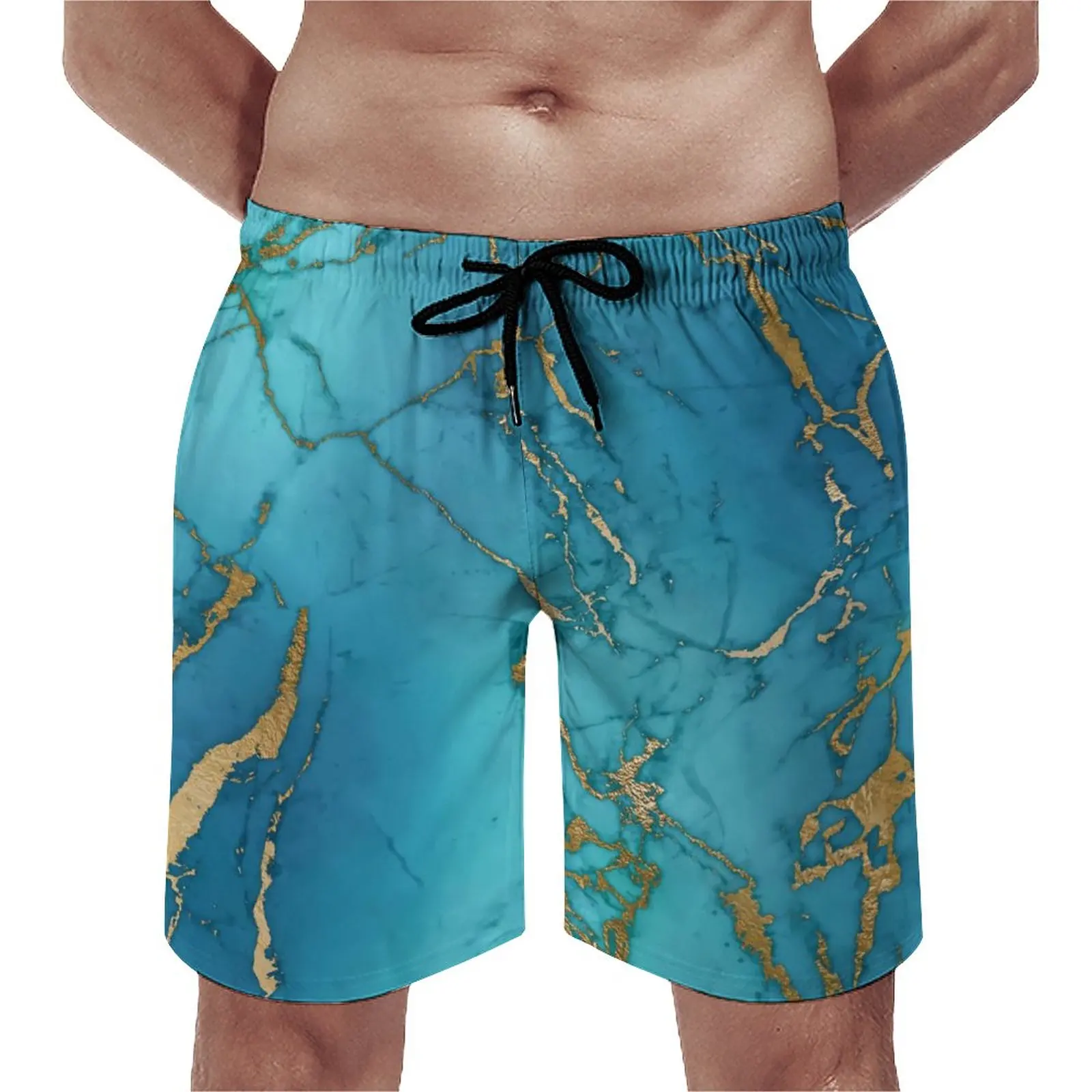 

Шорты для спортзала с синим мрамором, классические пляжные короткие штаны с золотыми металлическими камнями, мужские спортивные удобные Дизайнерские плавки, лето