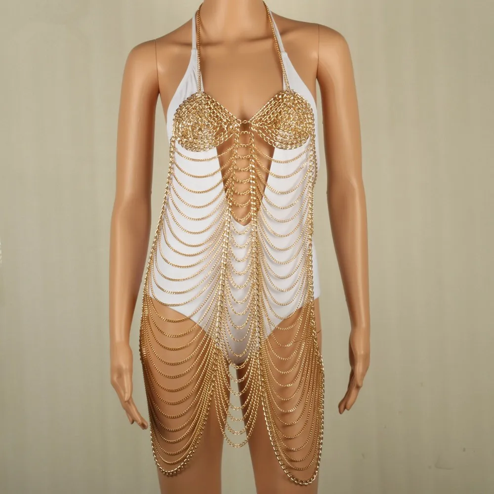 2024 Full body chain waist clothing Bra dress Bikini with accessories